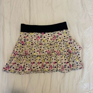Vintage Free People Floral Mini Skirt with Black Waistband